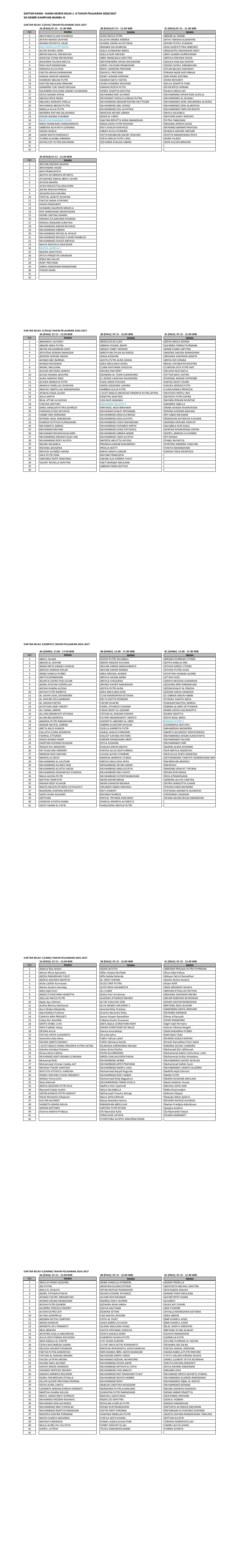 PENGUMUMAN NAMA NAMA MURID KELAS 2-6 TP. 2026-207
